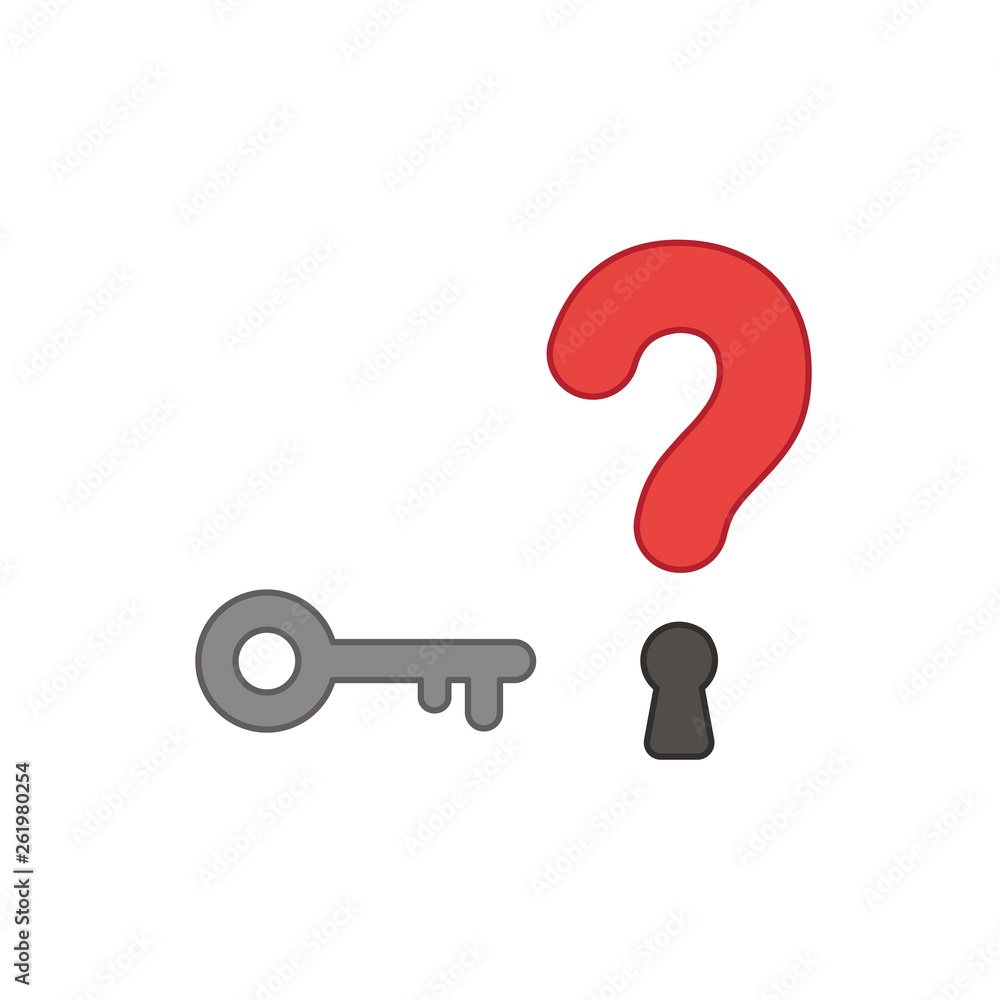 Poster flat design style vector concept of question mark with key and keyhole icon on white. colored outlin