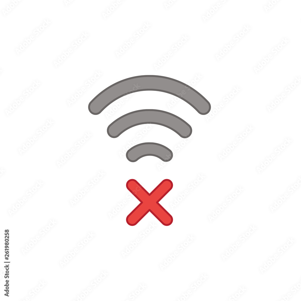 Aufkleber flat design style vector concept of wifi symbol icon with x mark on white. colored outlines.