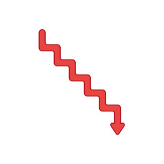 Fototapeta premium Flat design style vector concept of line stairs symbol icon with arrow pointing down on white. Colored outlines.