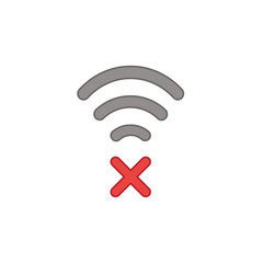 Flat design style vector concept of wifi symbol icon with x mark on white. Colored outlines.