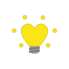 Flat design style vector concept of glowing heart-shaped light bulb icon on white. Colored outlines.