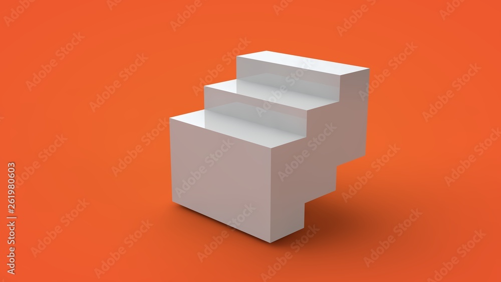 Poster 3d rendering of a white cube isolated on a yellow background. the cube is divided into segments, par