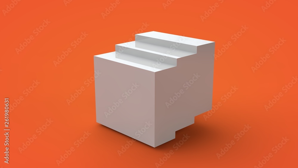 Poster 3d rendering of a white cube isolated on a yellow background. the cube is divided into segments, par