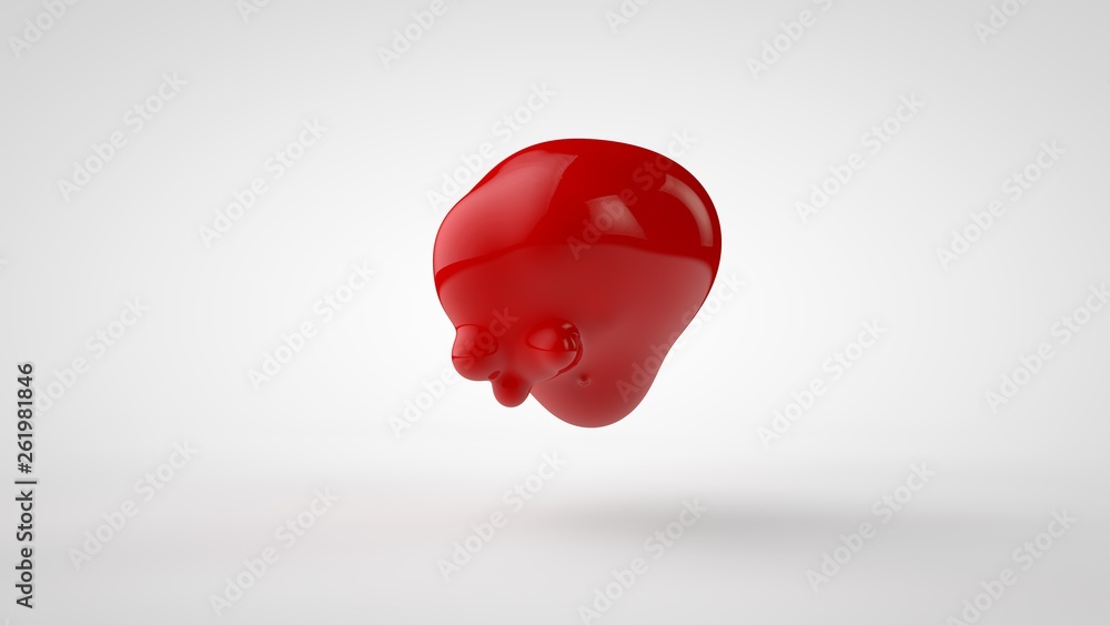 Poster 3d rendering of a plurality of drops of the red liquid looked like blood, juice. drops of different 