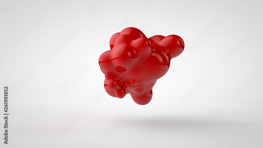 Poster 3d rendering of a plurality of drops of the red liquid looked like blood, juice. drops of different 