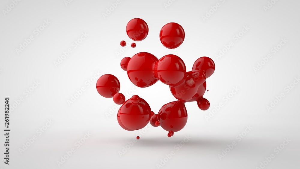 Aufkleber 3d rendering of a plurality of drops of the red liquid looked like blood, juice. drops of different 