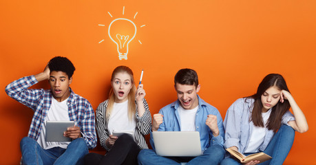 Genius. Students preparing for exams over studio background