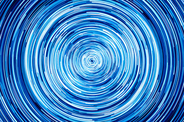 Long exposure motion glow. Blue neon led light lines swirl. Round abstract circle shape.