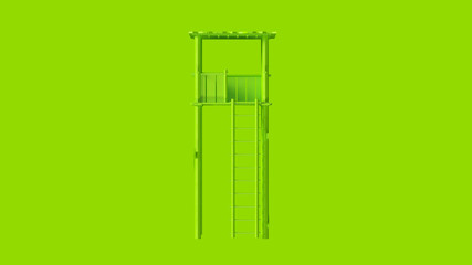 Lime Green Simple Wooden Watch Tower 3d illustration 