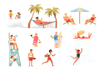 Set of different People on the sea coast