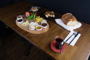 at breakfast, cucumber tomato cheese olive tray