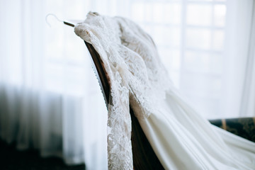 Bride morning. Wedding details. gorgeous wedding dress