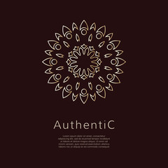 Golden vector logotype. Gradient outline logo. Classic floral design.