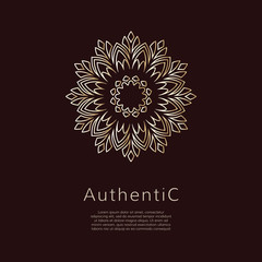 Golden vector logotype. Gradient outline logo. Classic floral design.
