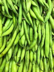 Background fresh green beans.  Bean pods on market. Bean pods texture