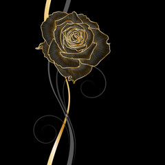 Floral pattern with golden flower rose.  Hand-drawing vector illustration.
