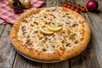 Pizza with seafood