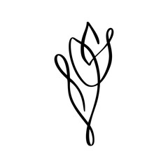 Tulip flower logo. Continuous line hand drawing calligraphic vector concept. Scandinavian spring floral design element in minimal style. black and white