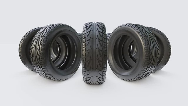 Car tires concept. Turntable