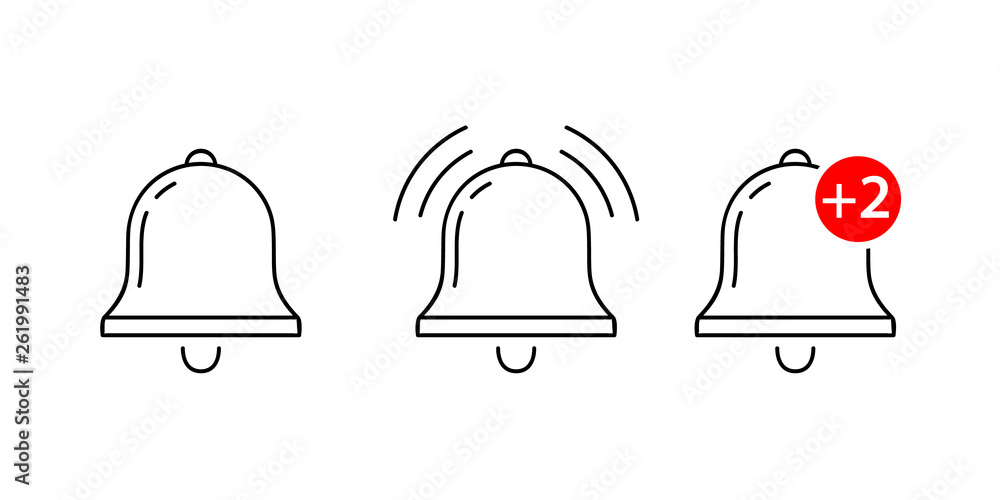 Aufkleber Bells set. New message. Message notification bell vector line icon for incoming inbox
