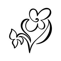 Continuous line hand drawing calligraphic vector flower concept logo beauty. Scandinavian spring floral design element in minimal style. black and white