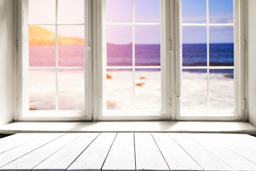 Fototapeta premium Desk of free space and summer window space 