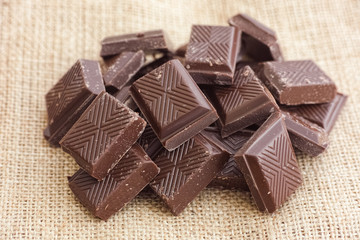 Broken dark chocolate heap
