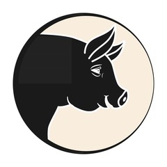 Pigs head in a circle. Silhouette emblem on a light background