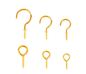 Set of hooks for screwing on a white background