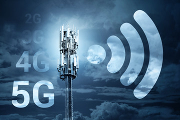 5G Fast speed Wireless internet connection communication mobile technology concept - obrazy, fototapety, plakaty