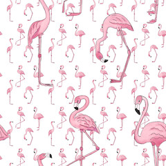 Seamless pattern with Pink Flamingo Hand drawn watercolor