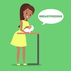 Mother breastfeeding her newborn baby. Idea of child care