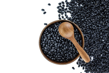Black bean in bowl on white background.