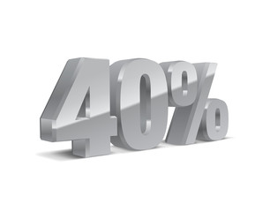 40% percent off, sale isolated background, silver-gray object 3D. Eps10 Vector.