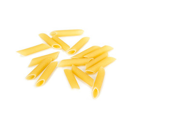 dry pasta penne Italian food white background.
