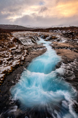 Beautiful Bruarfoss waterfall with turquoise water in Iceland. - 261996490