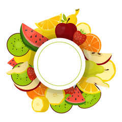 Colorful fruit frame set. Collection of tropical background