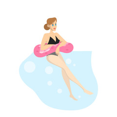 Young happy woman swimming in the sea or pool