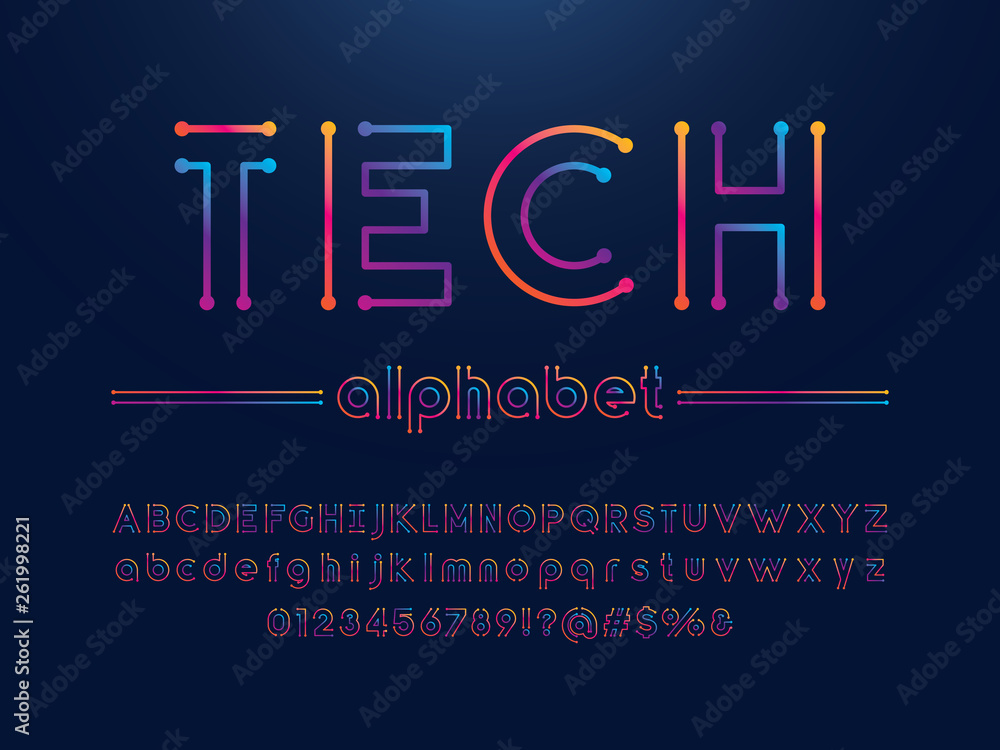 Poster vector of circuit board font and alphabet design