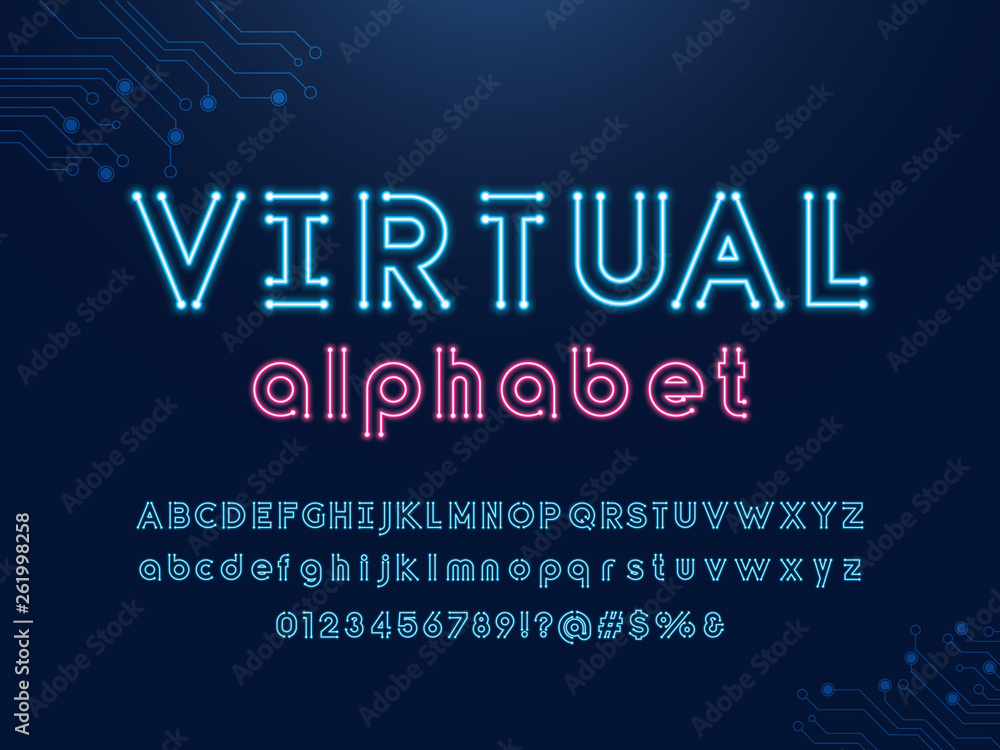 Poster vector of circuit board font and alphabet design