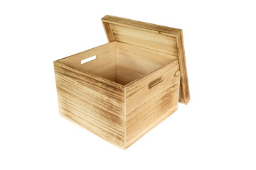 wooden box empty on white background.