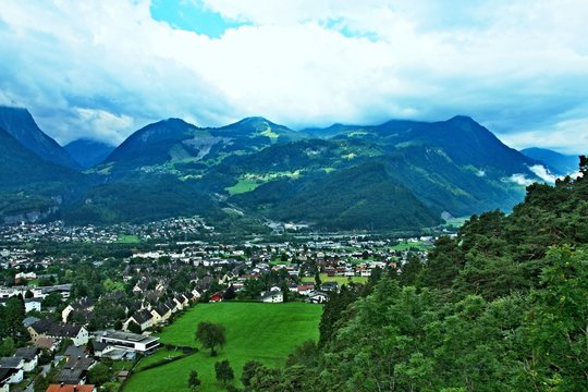 Austrian Alps-view on the town Bludenz from cableway