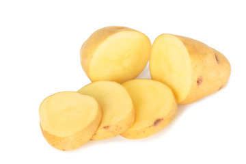 potato cut slice on white background.
