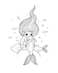 Cute cartoon little mermaid. Siren. Sea theme.