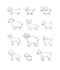 Dogs collection. Cute cartoon puppies of different breeds - Vector