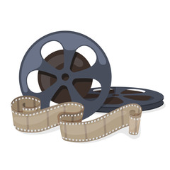 Film reel and twisted cinema tape roll. Vector