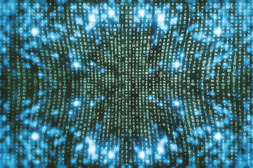 Blue matrix digital background. Abstract cyberspace concept. Characters fall down. Matrix from...