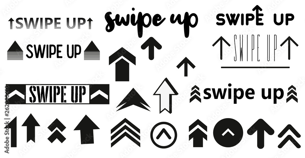 Aufkleber Vector swipe up icon set isolated on background for stories design blogger, scroll pictogram. Arrow up logo. 10 eps Black swipe up vector.