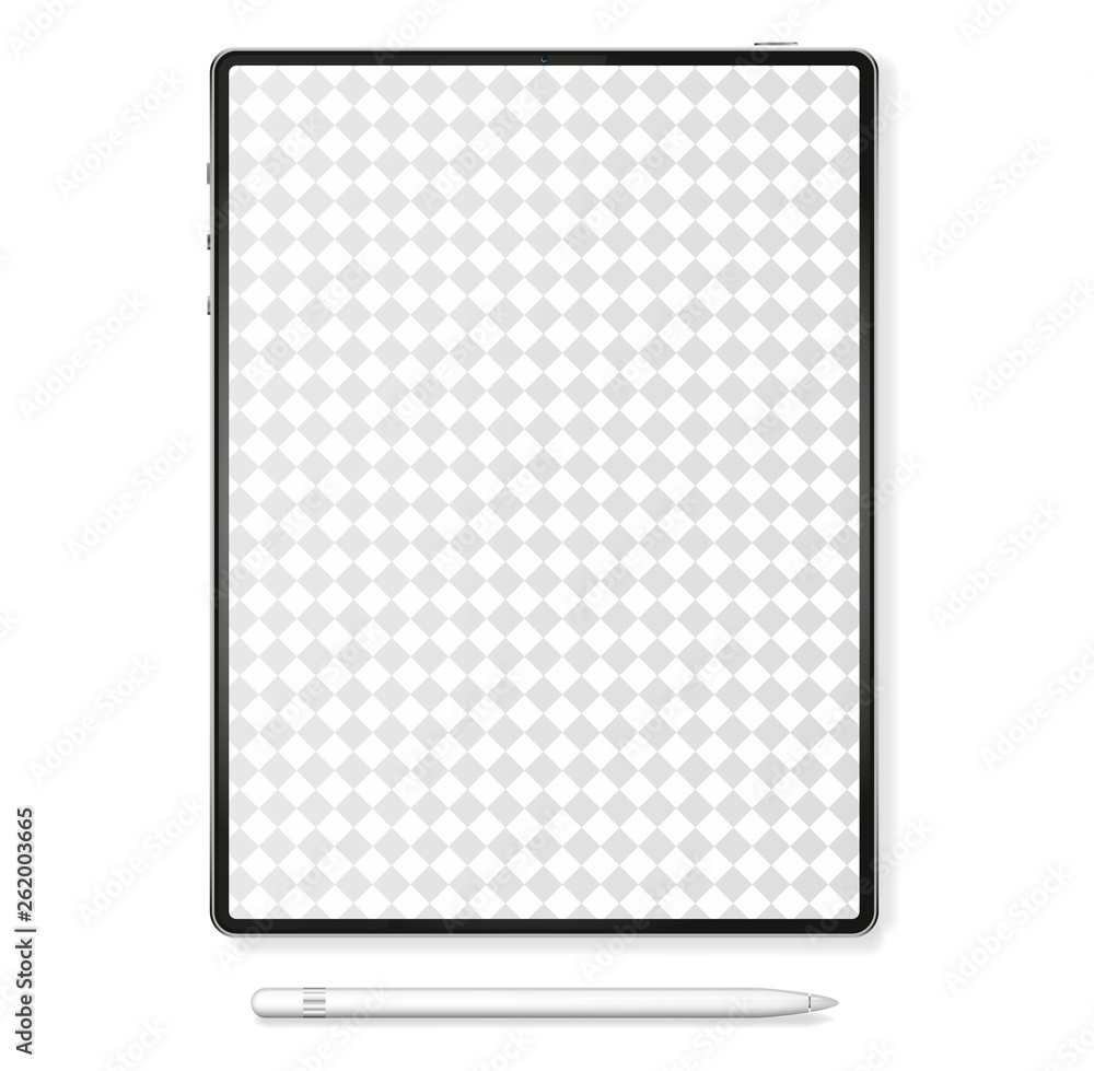 Poster mockup of a new version of 12.9-inch premium black pro tablet in trendy thin frame design. isolated 