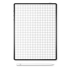 Mockup of a new version of 12.9-inch premium black pro tablet in trendy thin frame design. Isolated on a transparent background. Vector image.